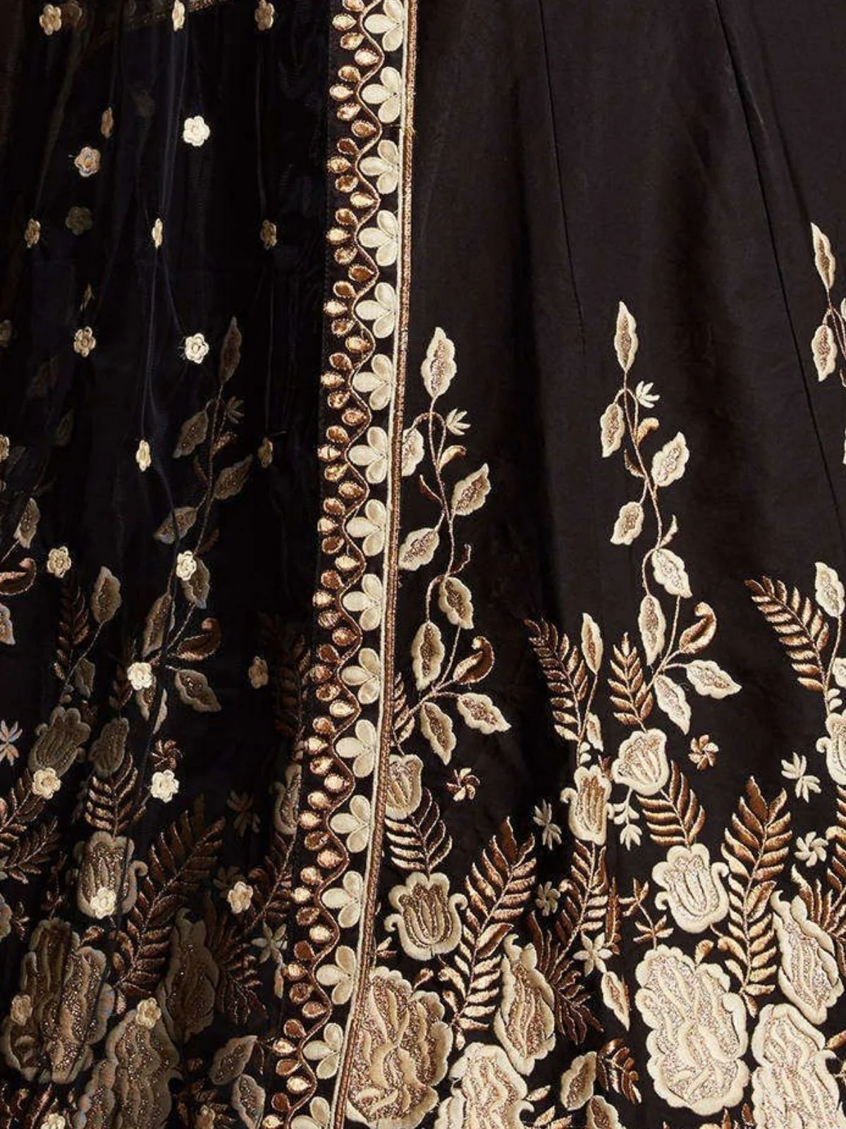Odette Black Silk Blend Embroidered Semi-Stitched lehenga For Women - Image 5