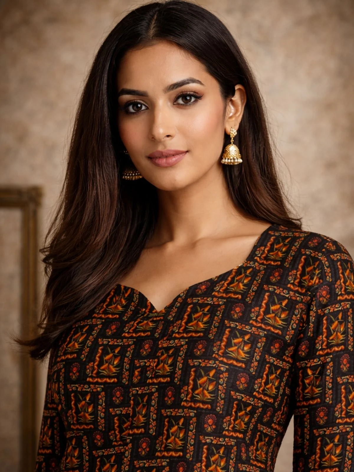 Odette Black Silk Blend Printed Solid Kurti For Women - Image 4