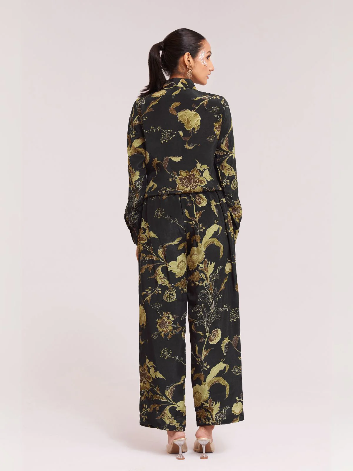Odette Black Silk Blend Printed Co-Ord Set For Women - Image 6