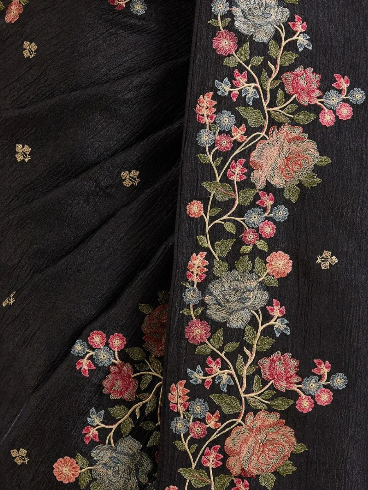 Odette Black Silk Blend Embroidered Saree For Women - Image 4