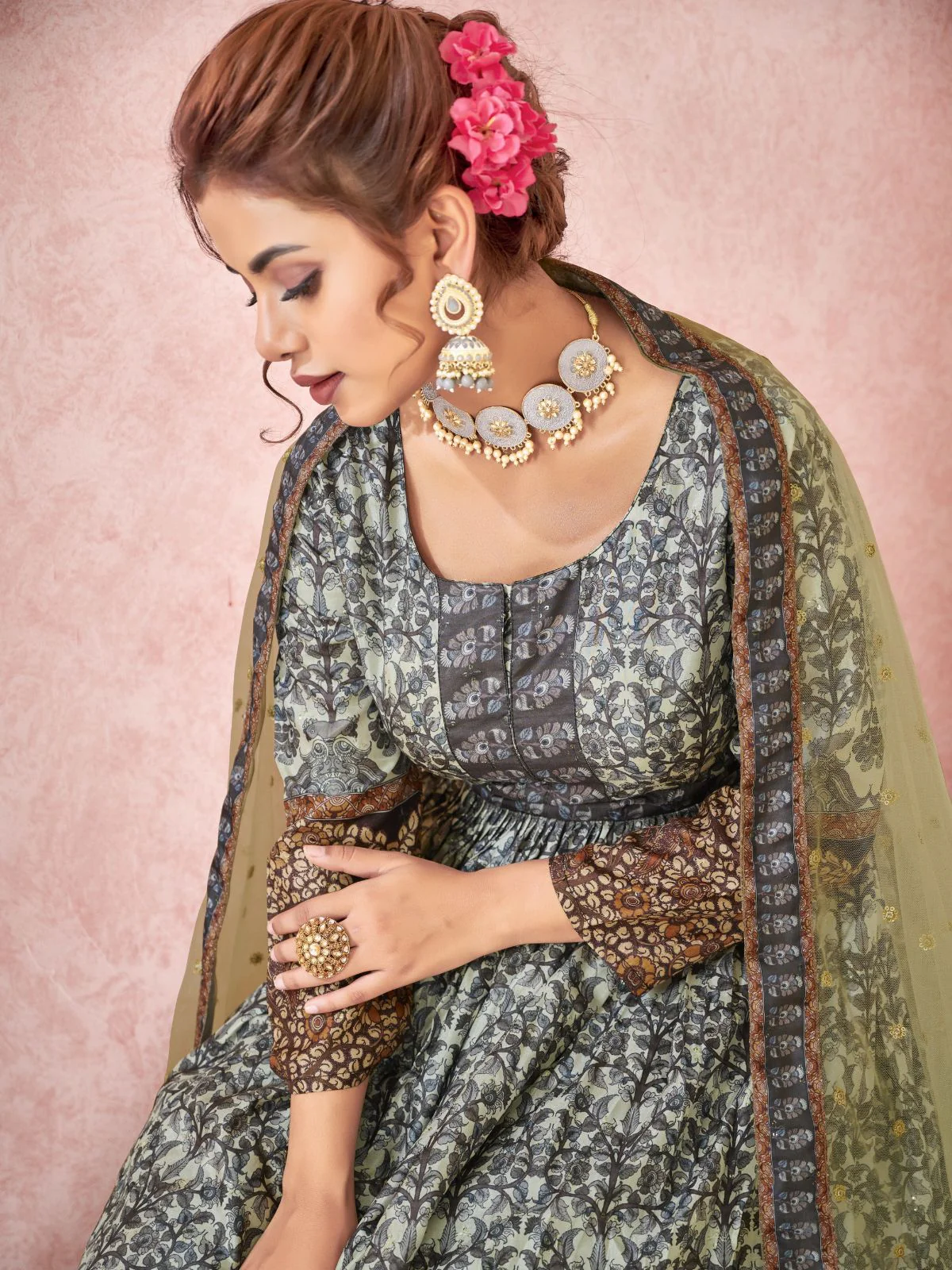 Odette Black Silk Printed Stitched Gown For Women - Image 4