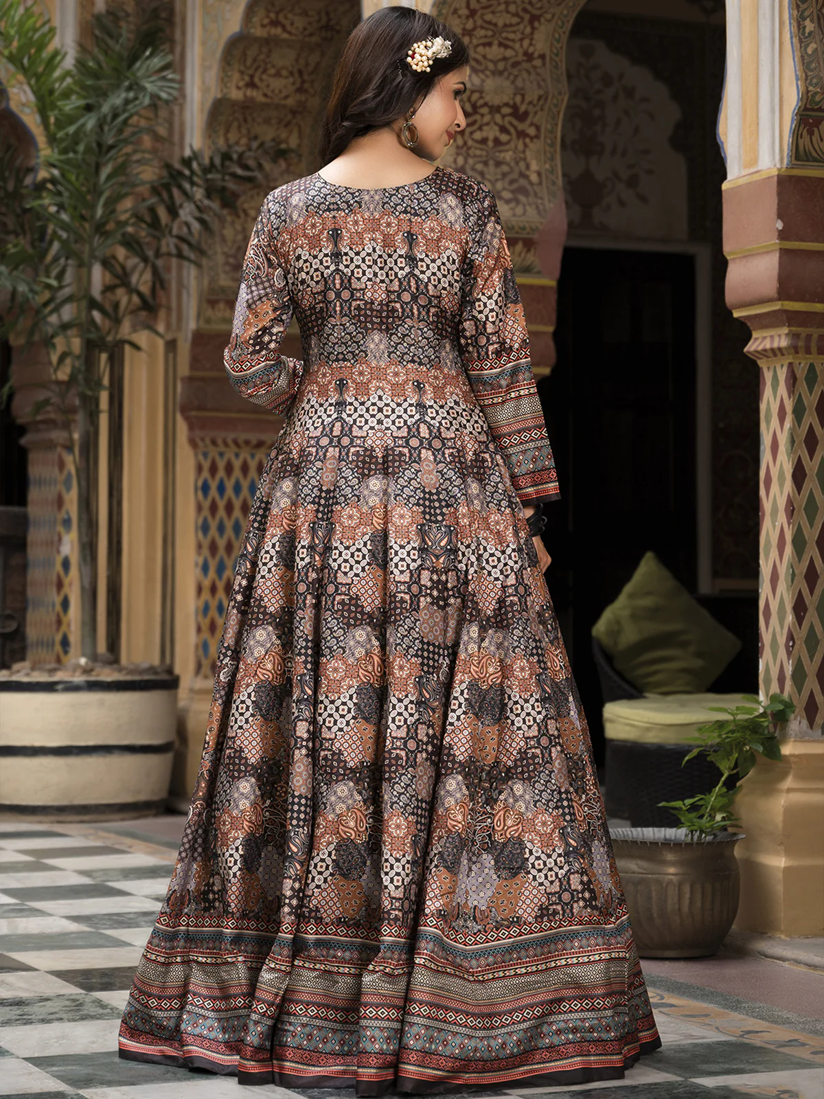 Odette Black Silk Stitched Gown with Dupatta For Women - Image 4