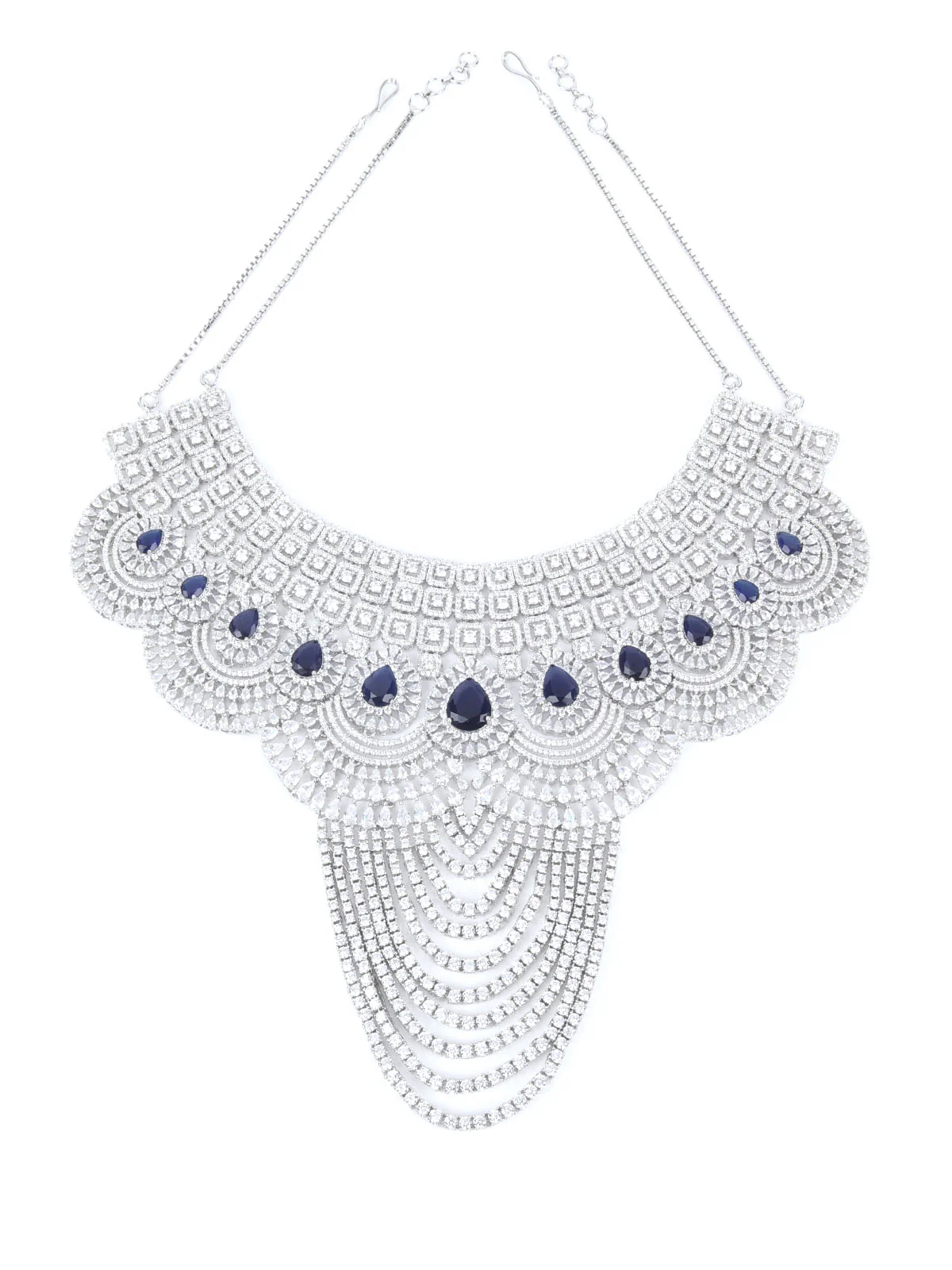 Odette Blue & Silver Alloy Embellished Jewellery Set For Women - Image 4