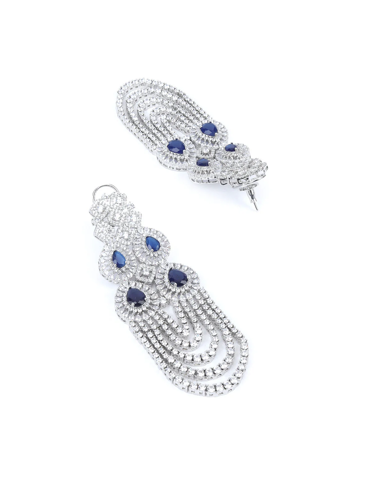 Odette Blue & Silver Alloy Embellished Jewellery Set For Women - Image 8