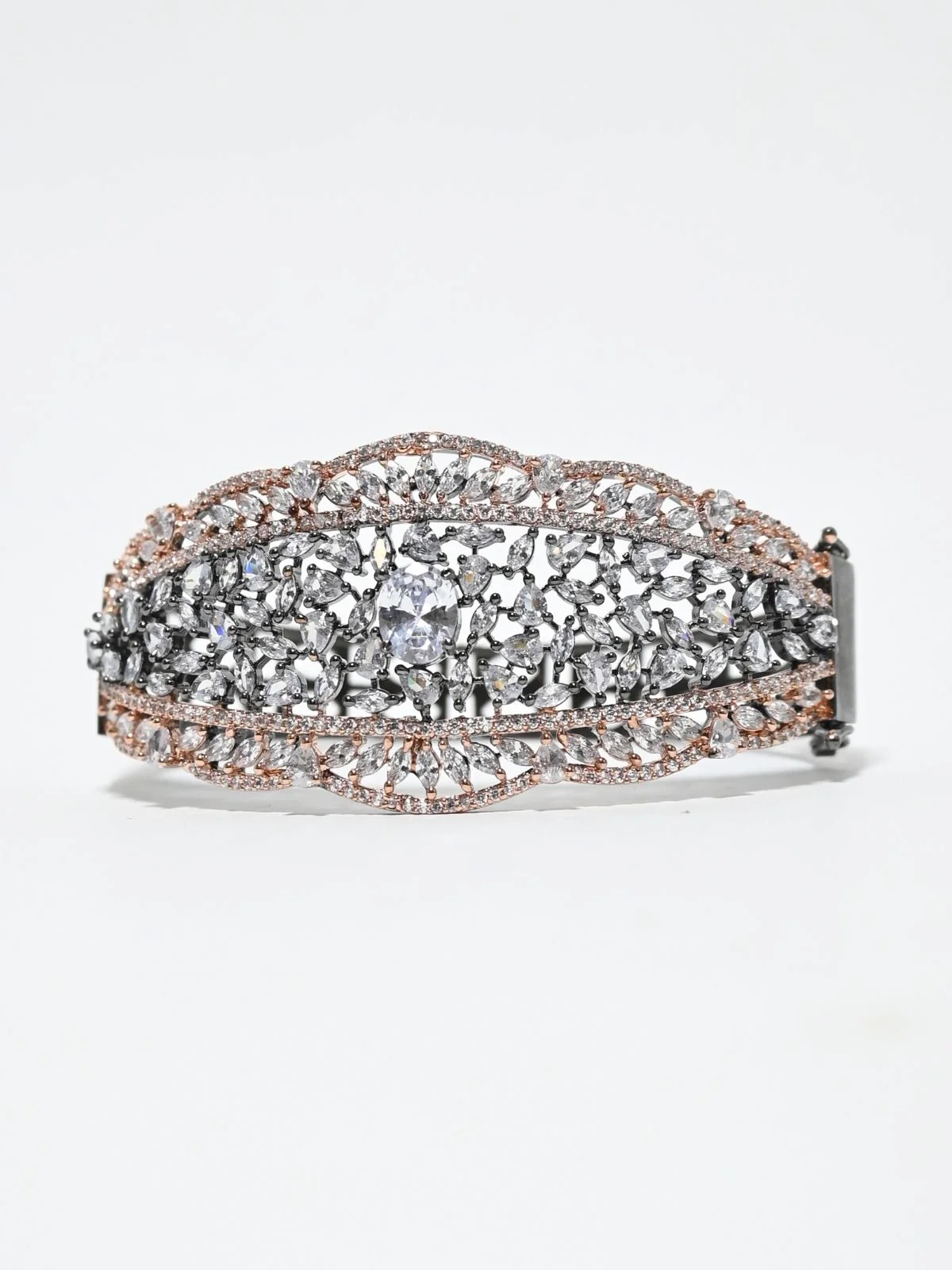 Odette Black Silver And Rosegold Alloy Embellished Bracelet For Women - Image 2