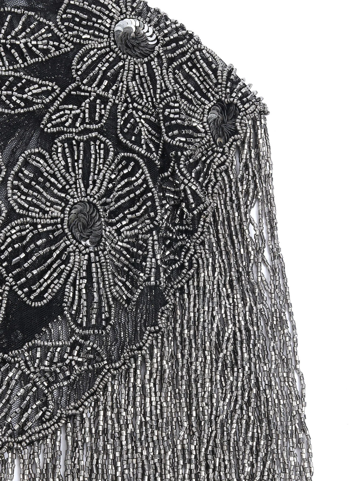 Odette Black & Silver Net Embellished Cape For Women - Image 7
