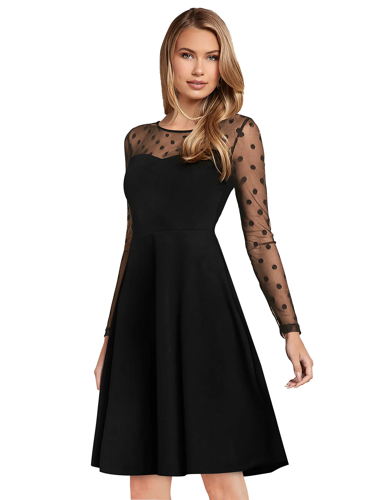 Odette Black Skater Knit Fabric Dress For Women - Image 2