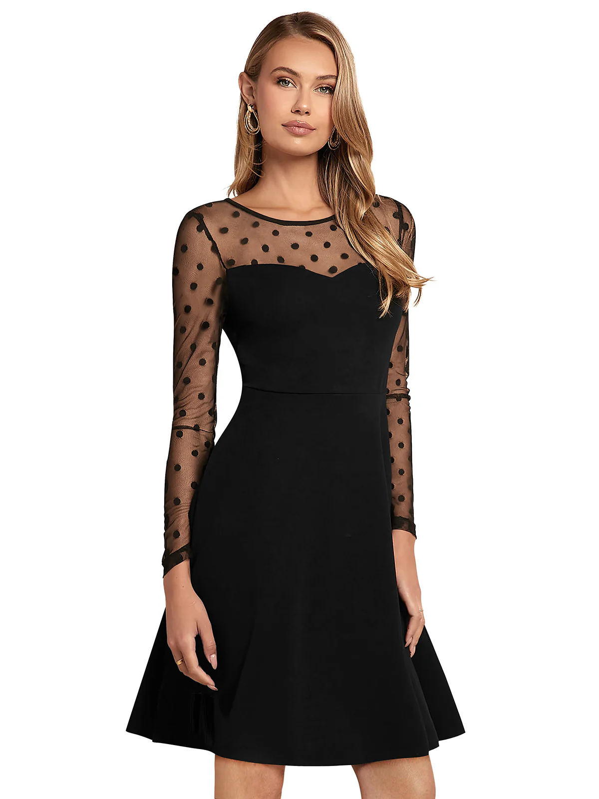 Odette Black Skater Knit Fabric Dress For Women - Image 3