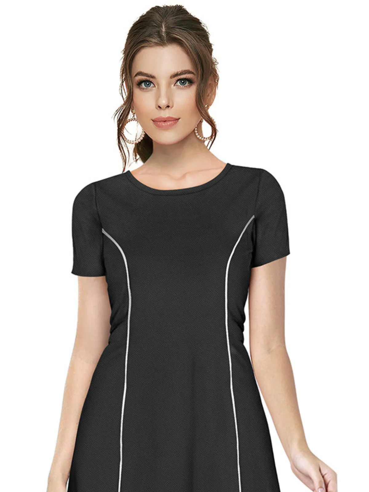 Odette Black Skater Knit Fabric Dress For Women - Image 5