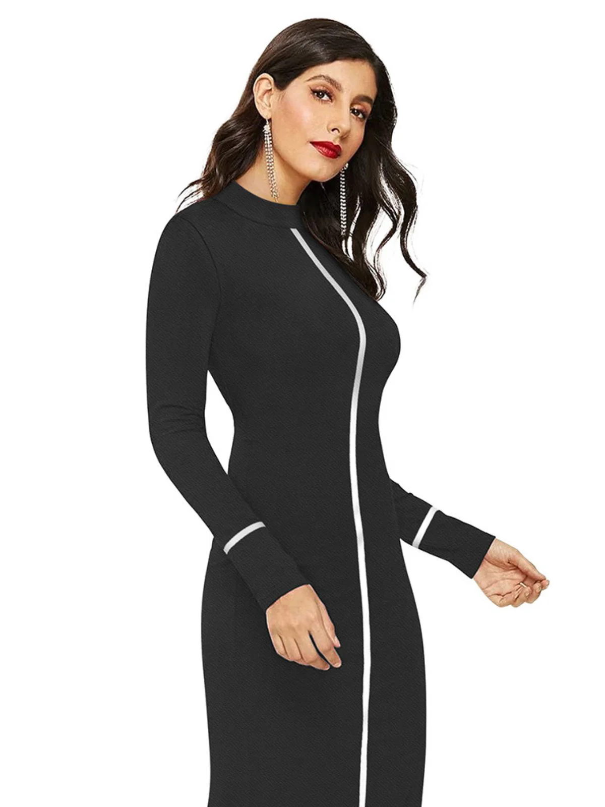 Odette Black Bodycon Knit Fabric Dress For Women - Image 5