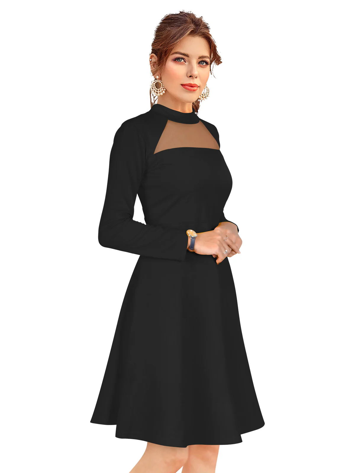 Odette Black Skater Knit Fabric Dress For Women - Image 2