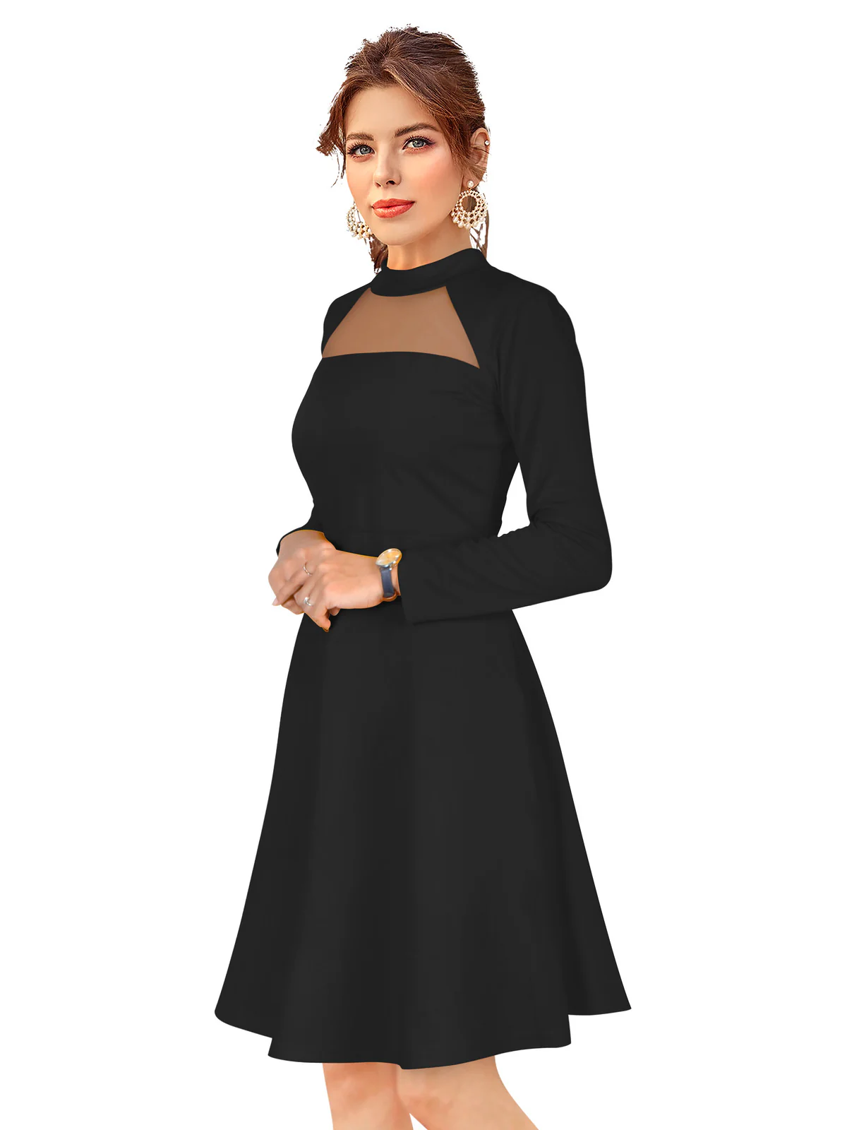 Odette Black Skater Knit Fabric Dress For Women - Image 3