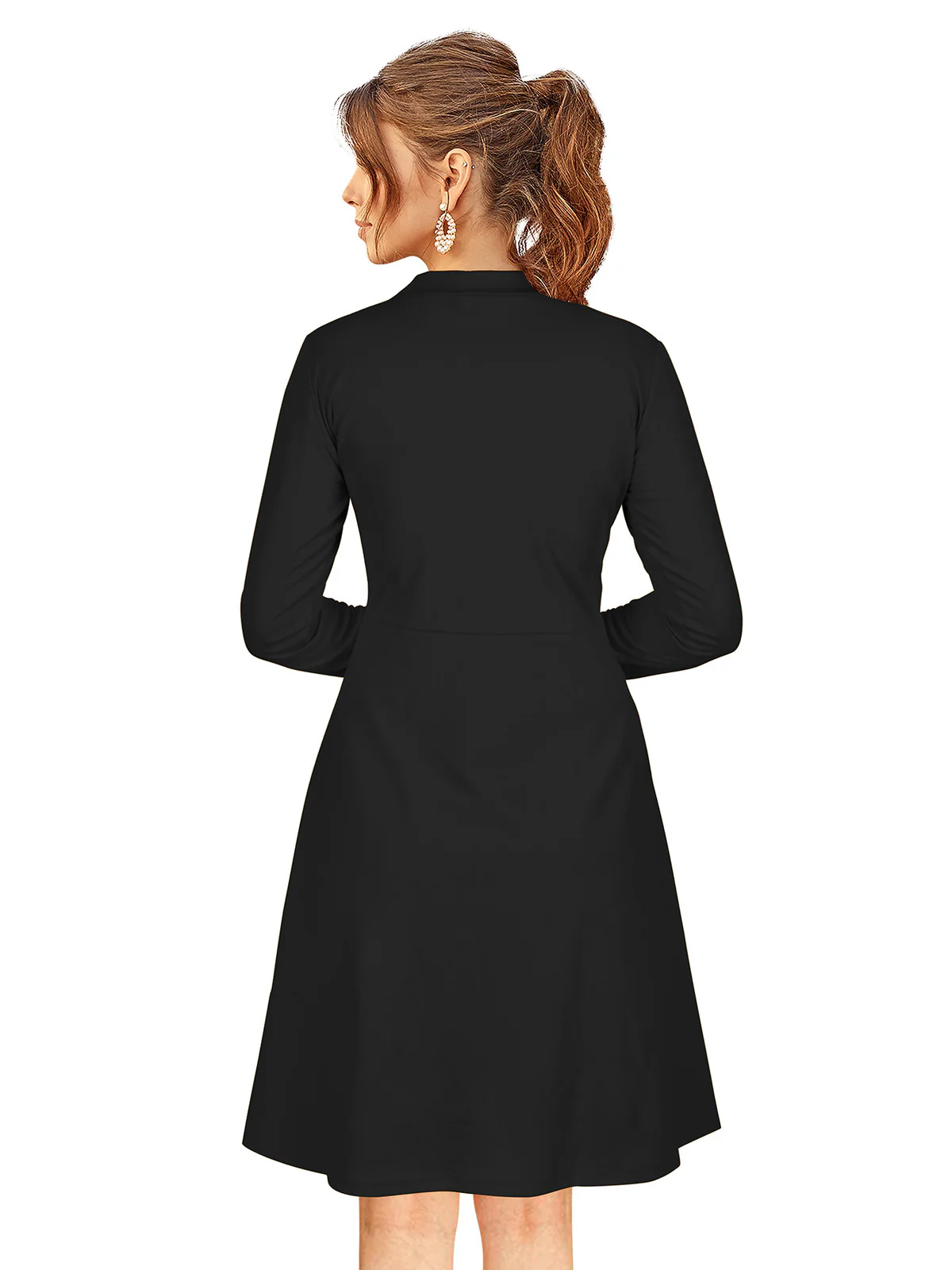Odette Black Skater Knit Fabric Dress For Women - Image 4