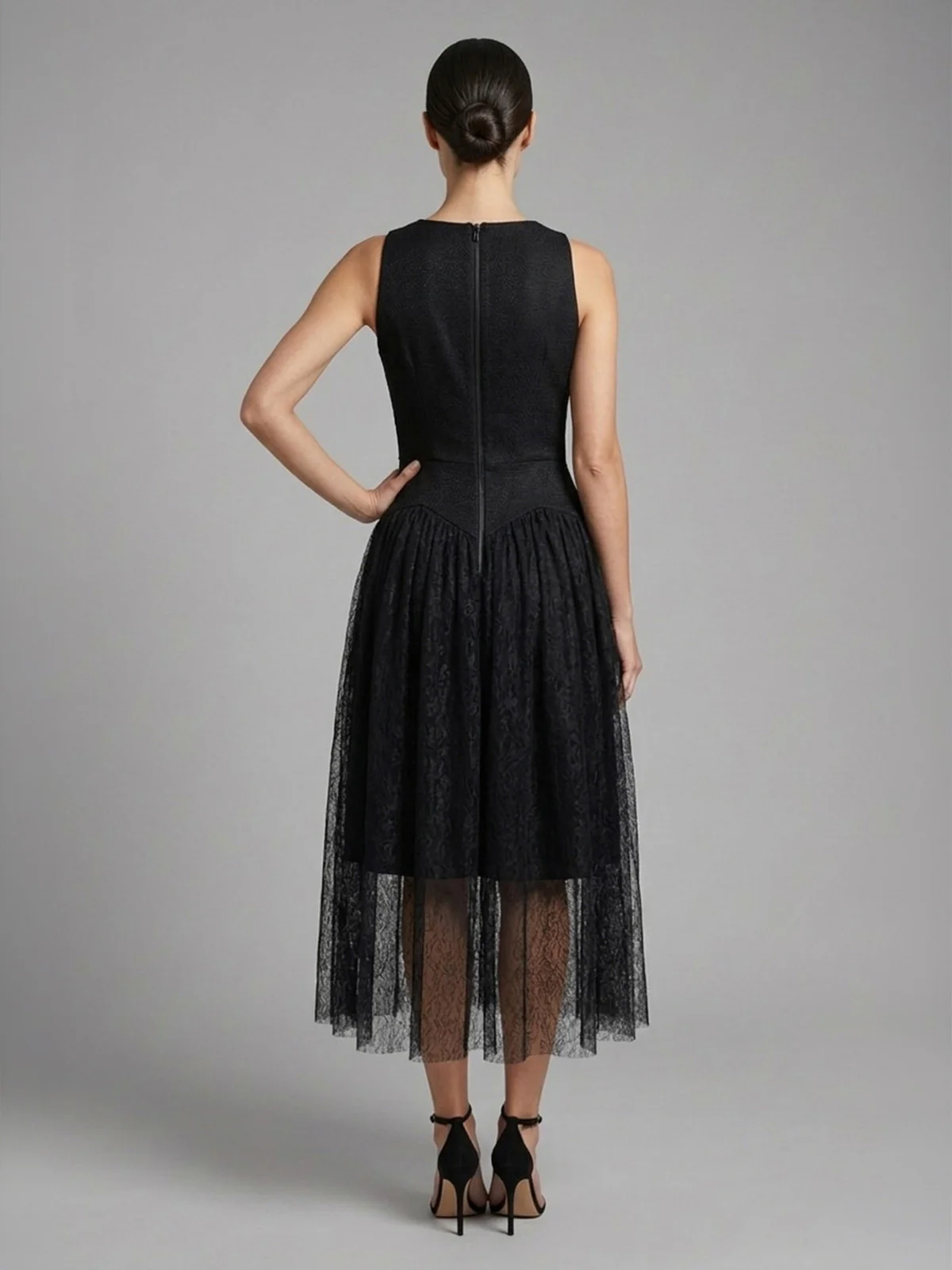 Odette Black Soft Net Embellished Dresses For Women - Image 3