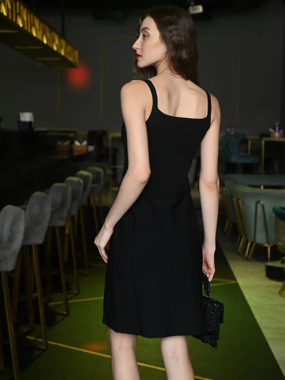 Odette Black Solid Cotton Knit Lycra Dress For Women - Image 4
