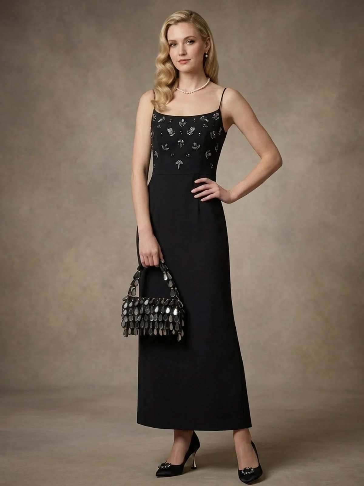 Odette Black Suede Cutdana And Mirror Embellished Clutch For Women