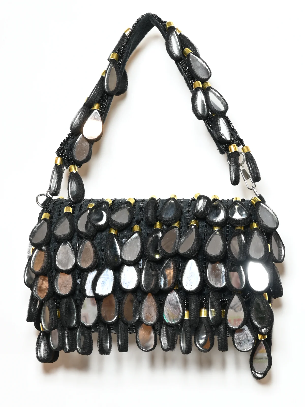 Odette Black Suede Cutdana And Mirror Embellished Clutch For Women - Image 4