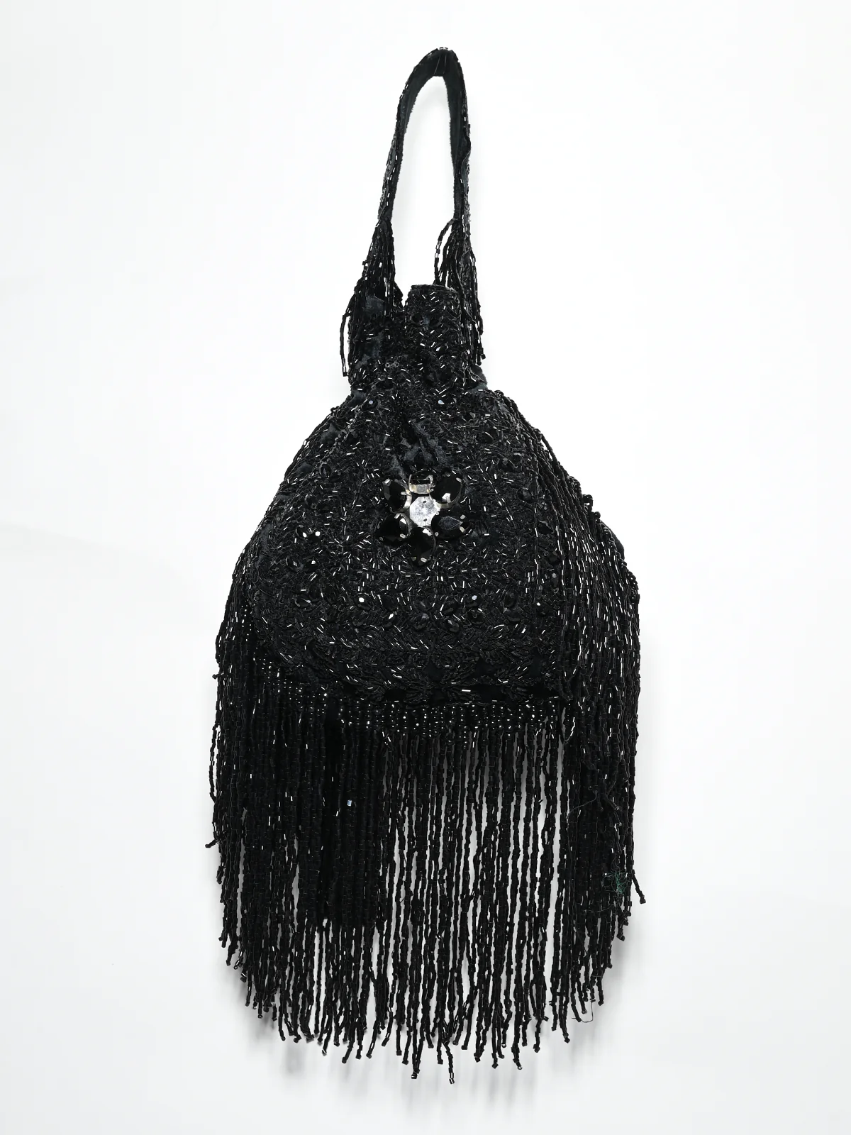 Odette Black Suede Cutdana Embellished Potli For Women - Image 2