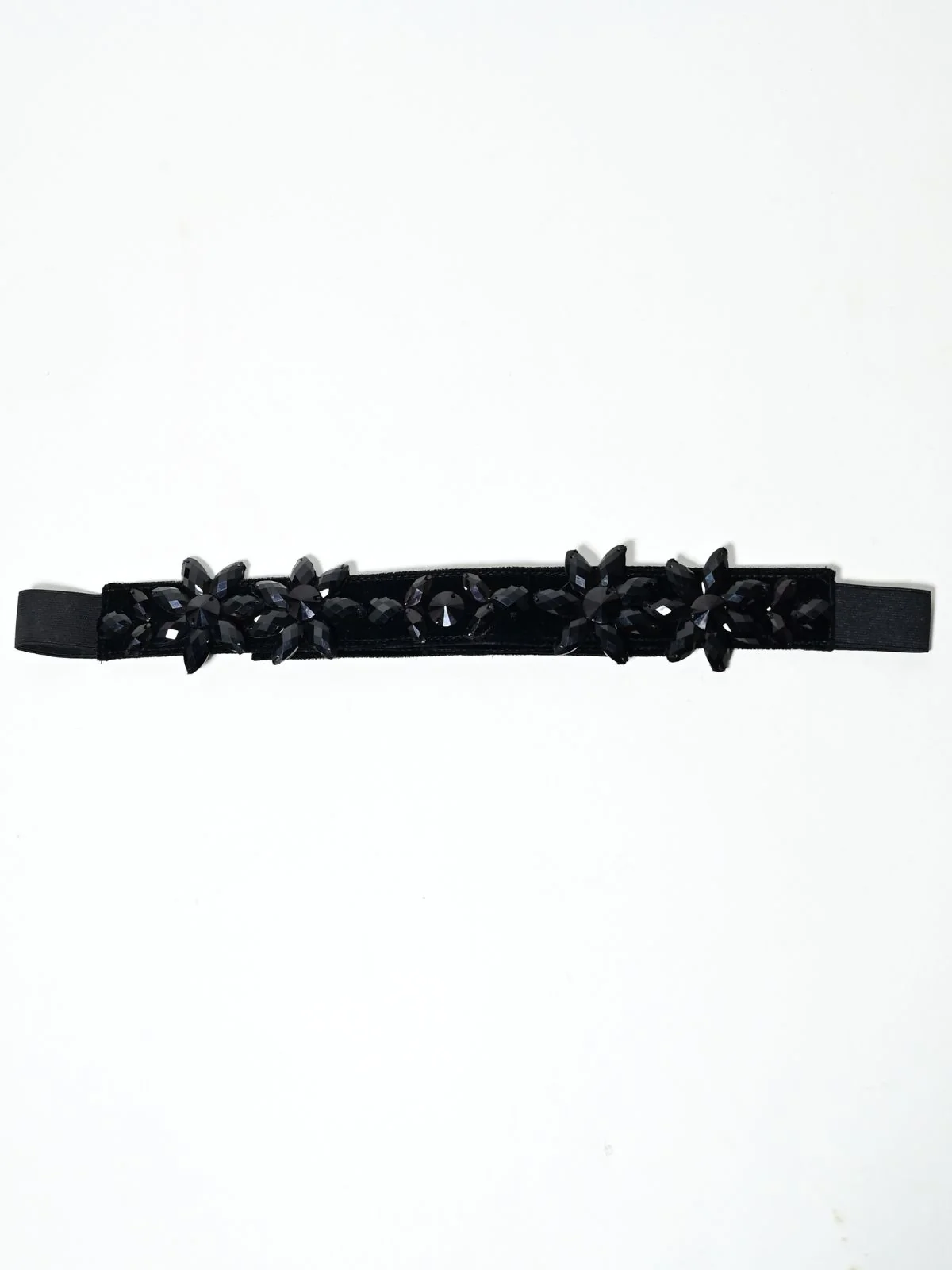 Odette Black Suede Embellished Belt For Women - Image 3