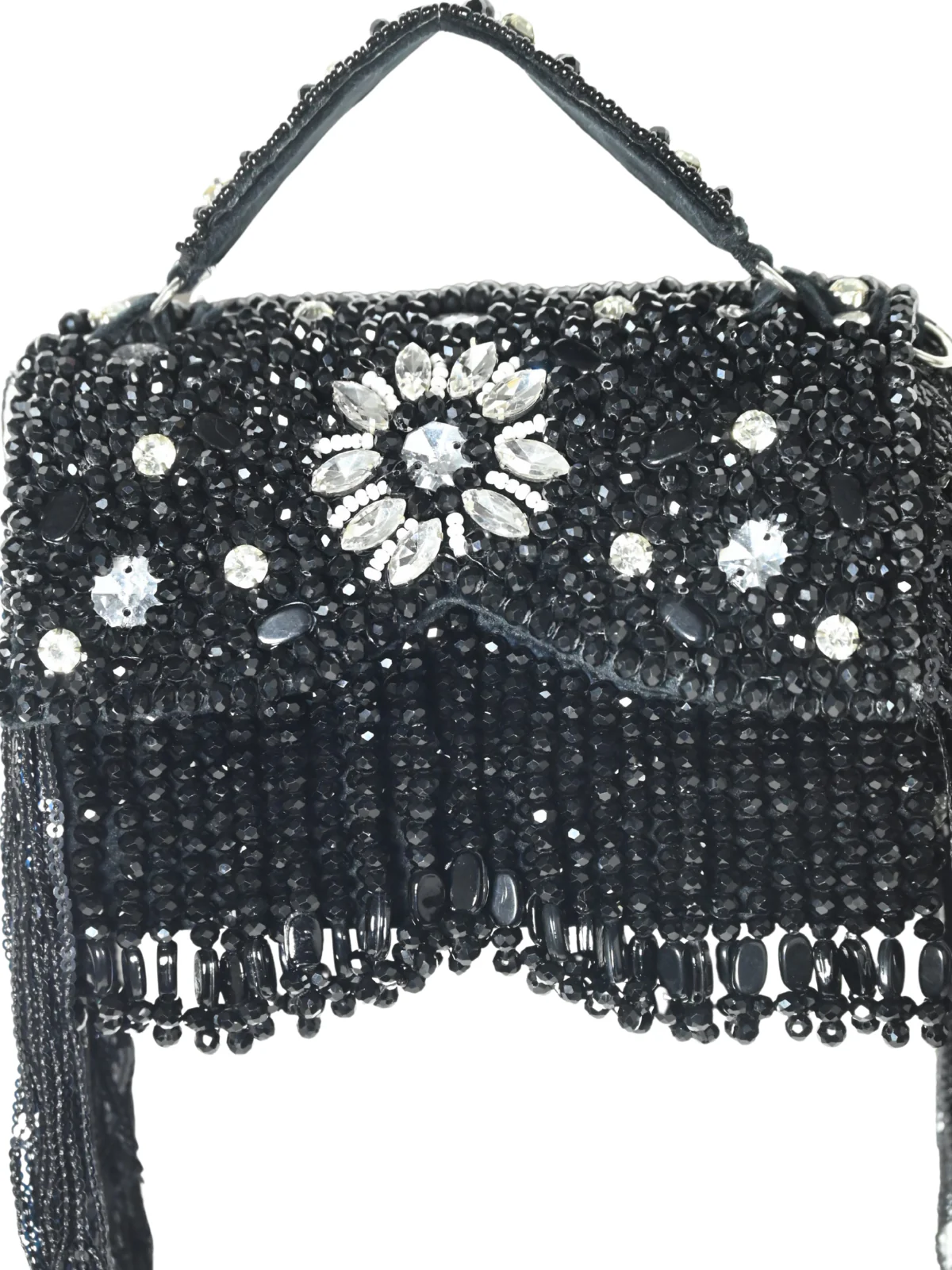 Odette Black Suede Embellished Clutch For Women - Image 6
