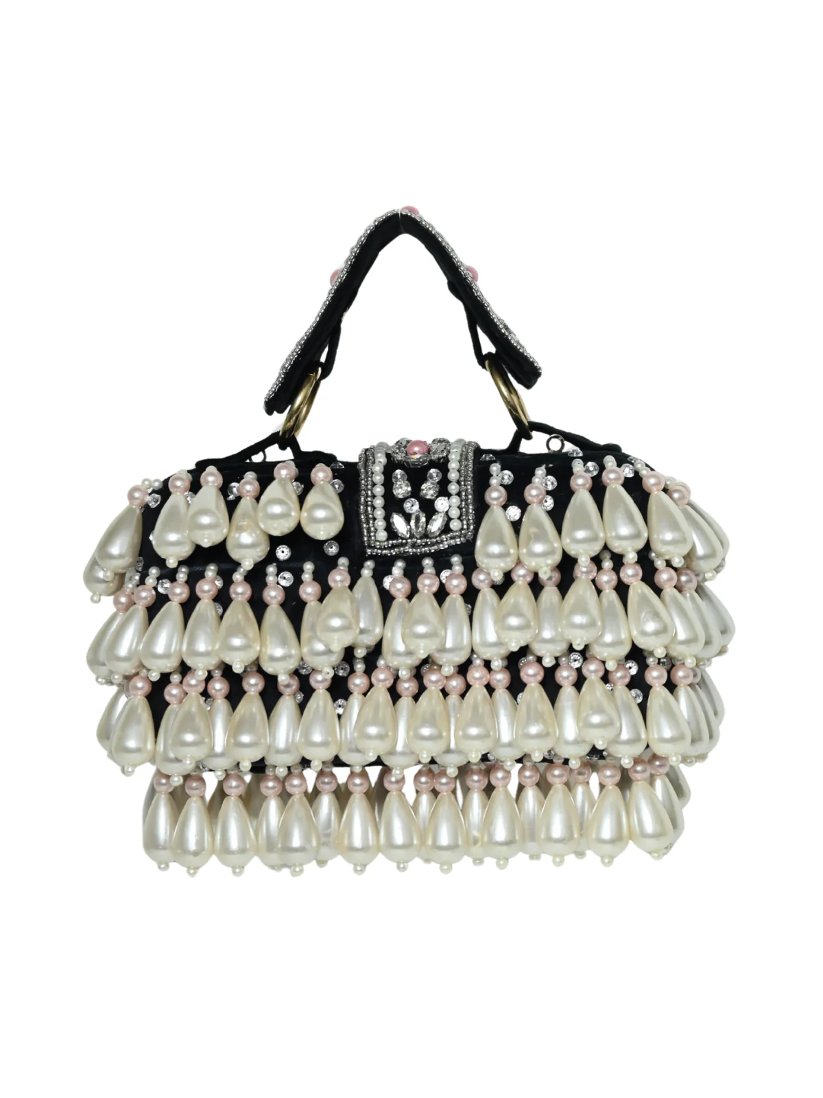 Odette Black Suede Embellished Clutch For Women - Image 3