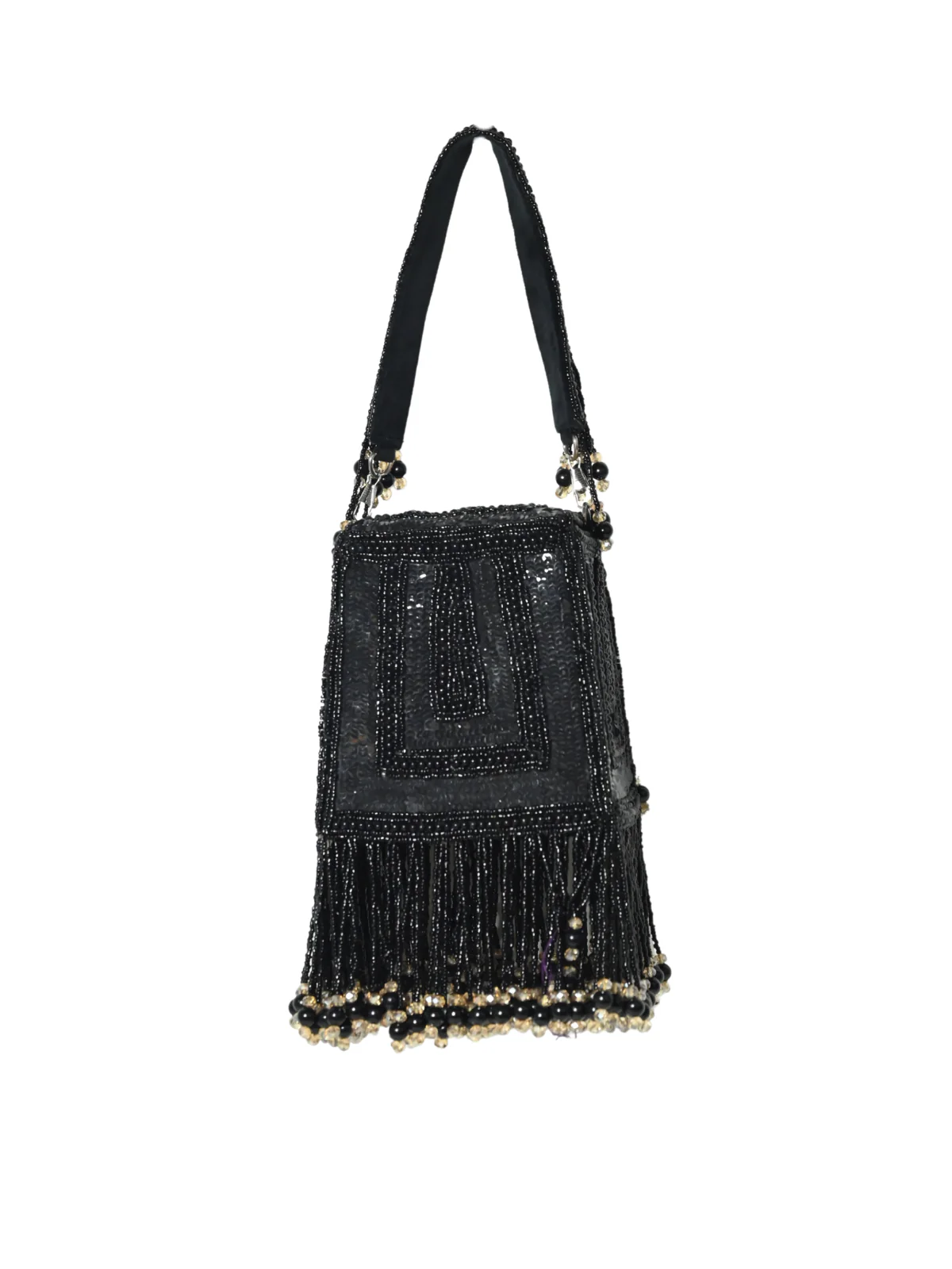Odette Black Suede Embellished Clutch For Women - Image 3