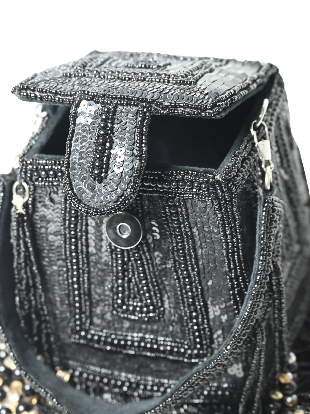 Odette Black Suede Embellished Clutch For Women - Image 5