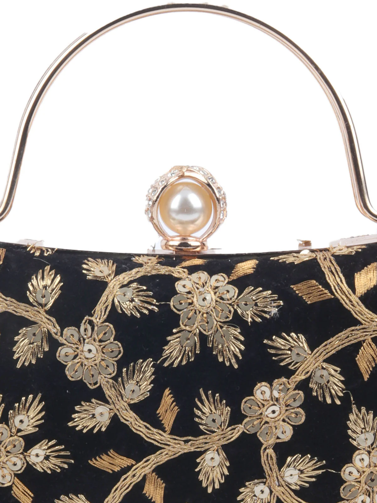Odette Black Suede Embroidered Hand Bag For Women - Image 6