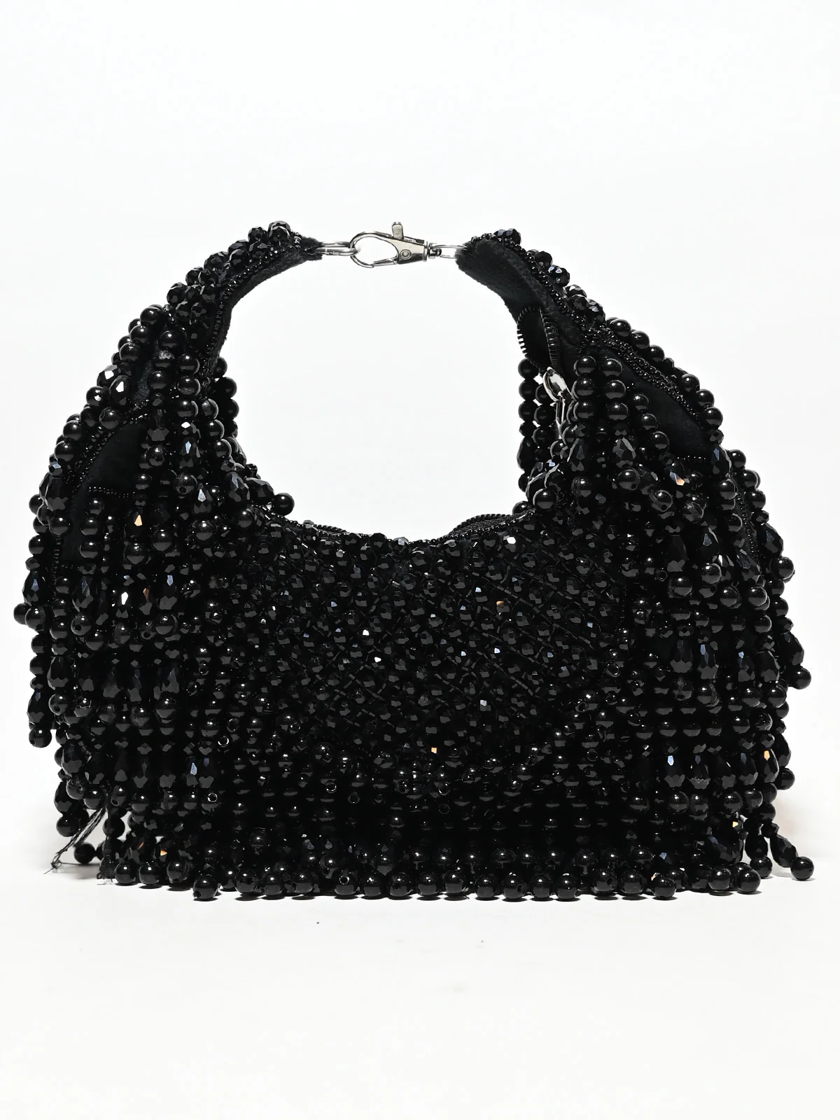 Odette Black Suede Stone And Pearl Embellished Clutch For Women - Image 2