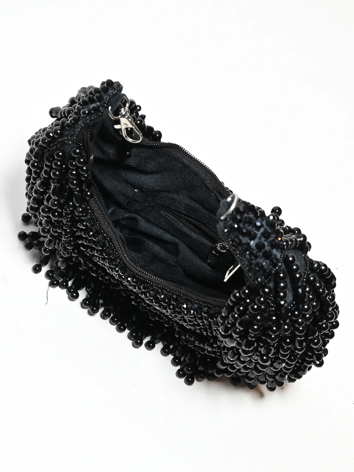 Odette Black Suede Stone And Pearl Embellished Clutch For Women - Image 5