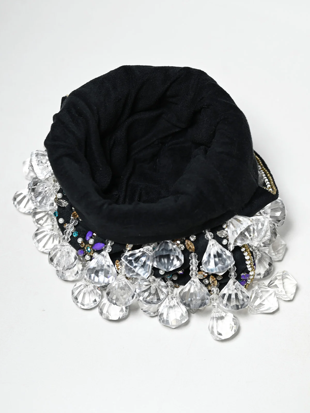 Odette Black Suede Stone And Pearl Embellished Potli For Women - Image 5