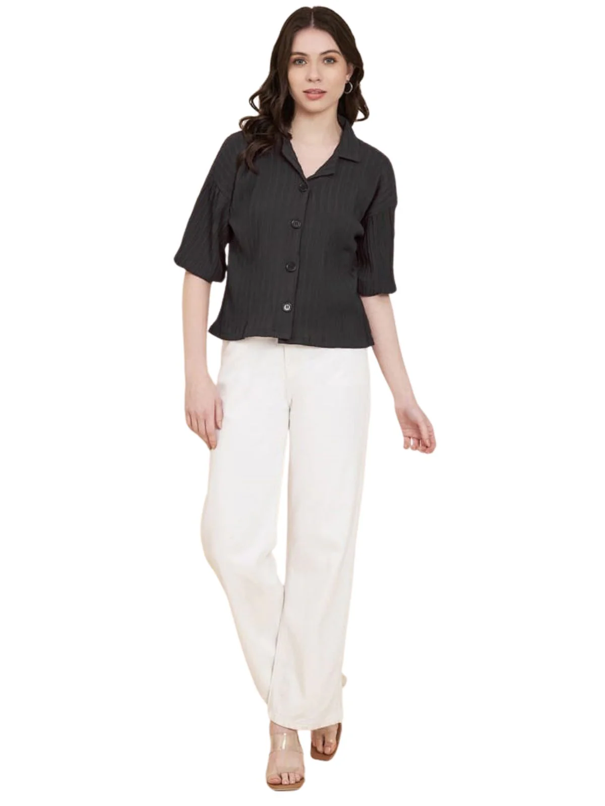 Odette Black Sugarcane Solid Shirt For Women
