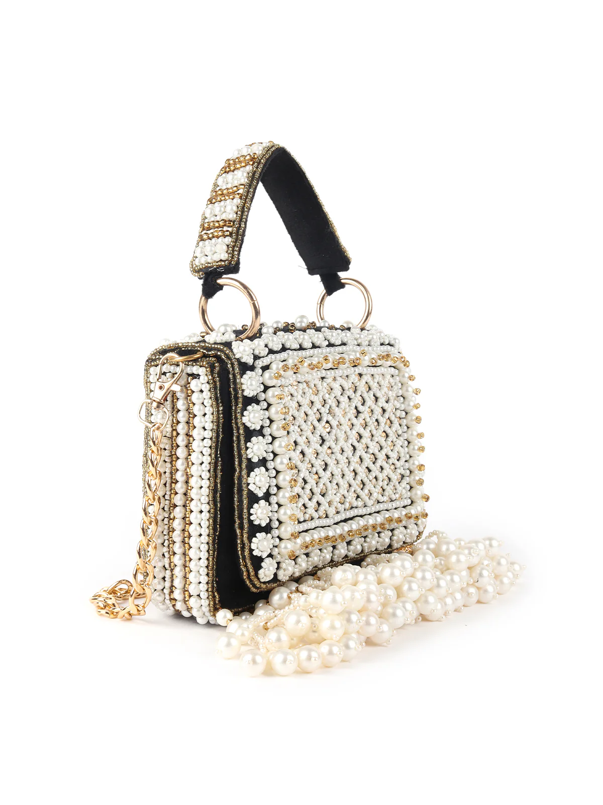 Odette Black Tasseled Bridal Sling Bag For Women - Image 4