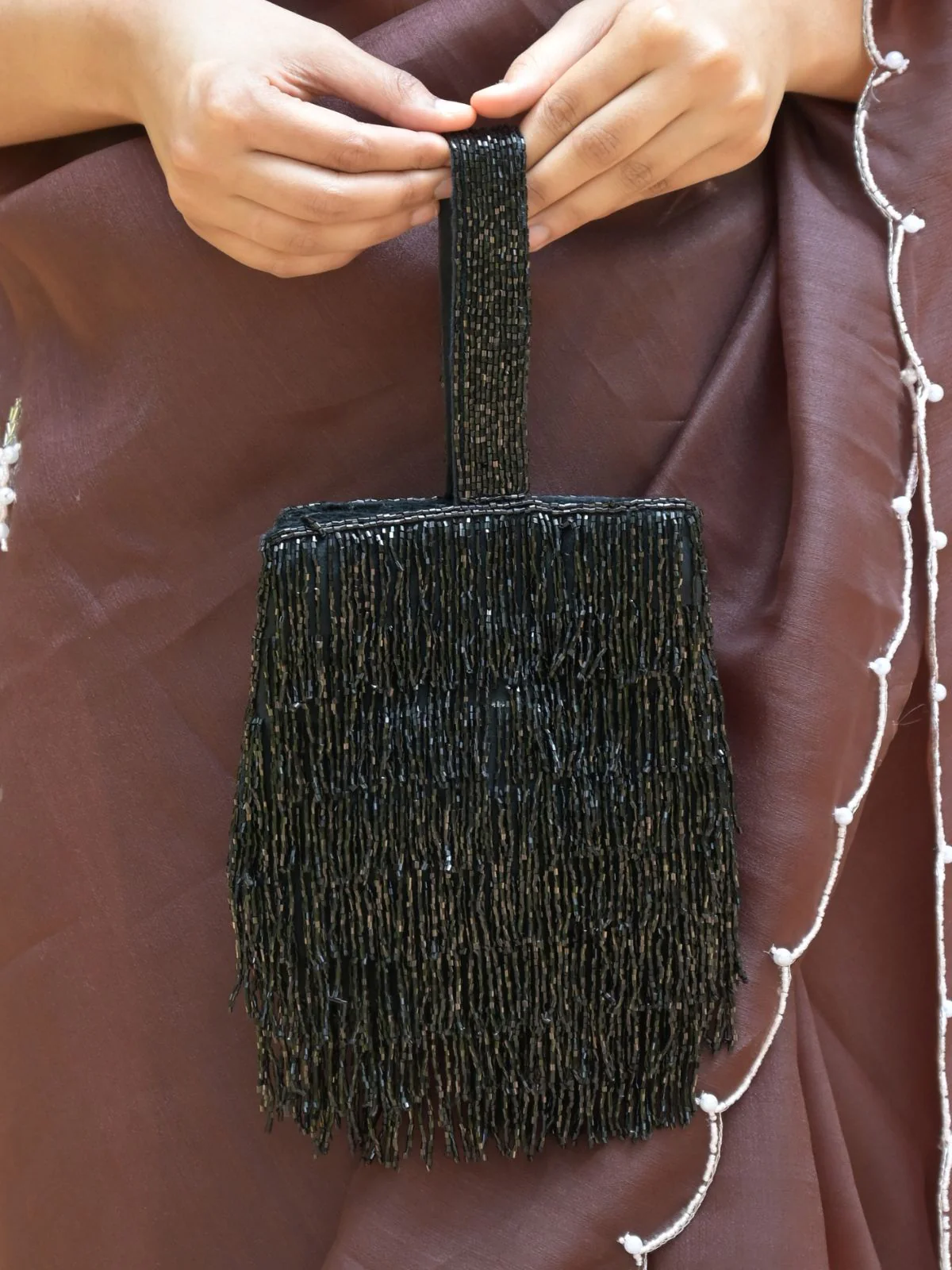 Odette Black Tassels Embellished Clutch Bag For Women - Image 2