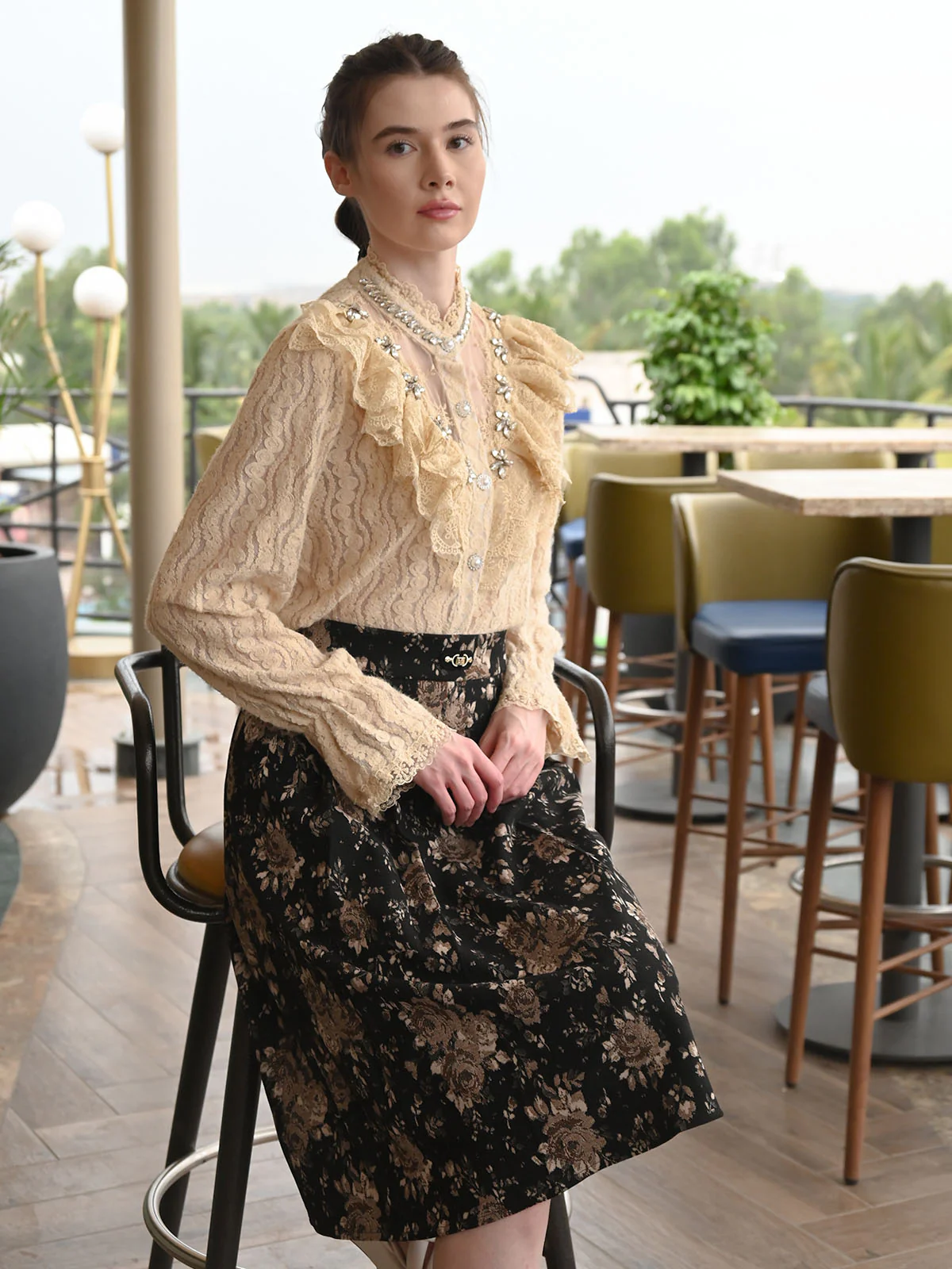 Odette Black Tweed Printed Skirt For Women - Image 2
