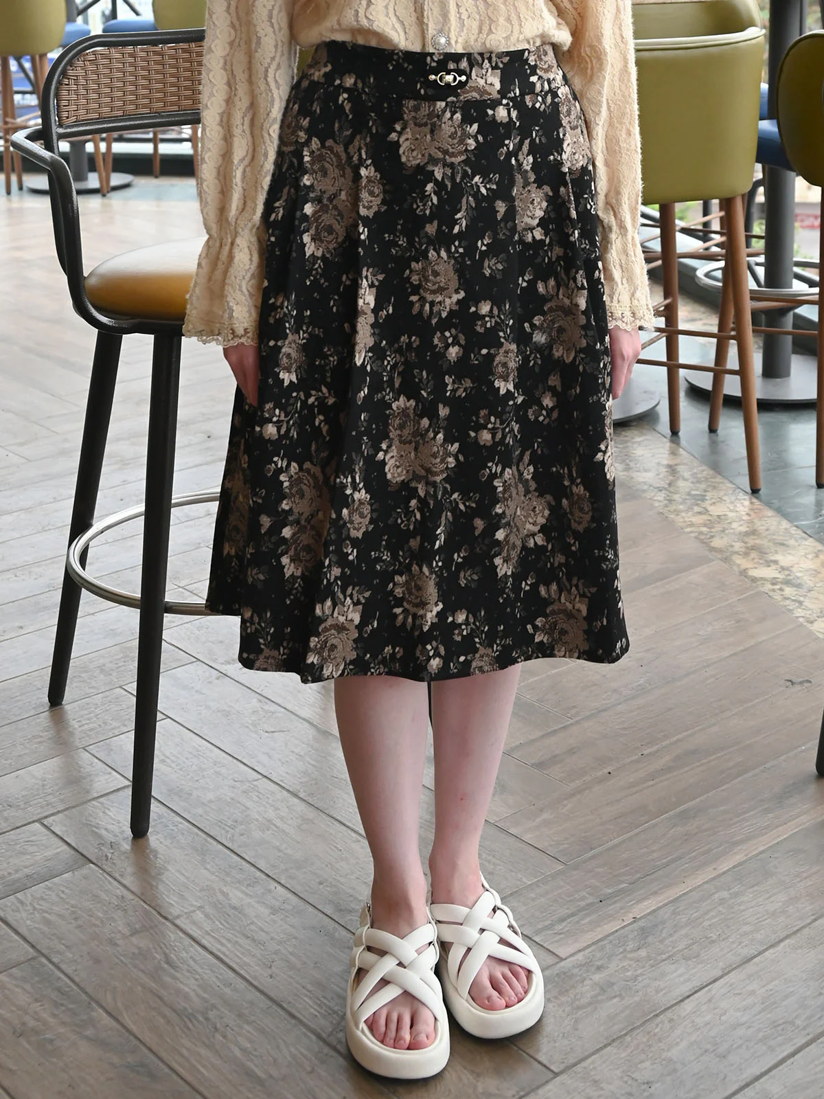 Odette Black Tweed Printed Skirt For Women - Image 3
