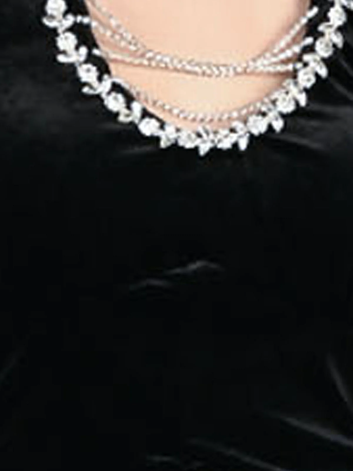 Odette Black Velvet Embellished Dress For Women - Image 6