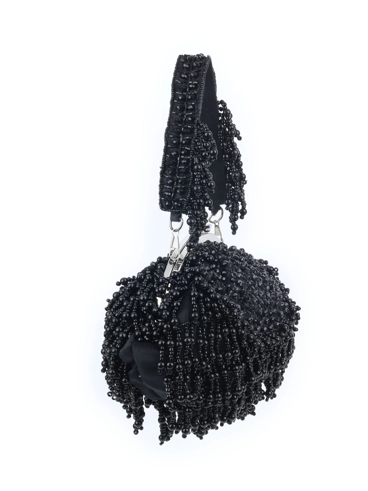 Odette Black Velvet Embellished Hand Bag For Women - Image 2