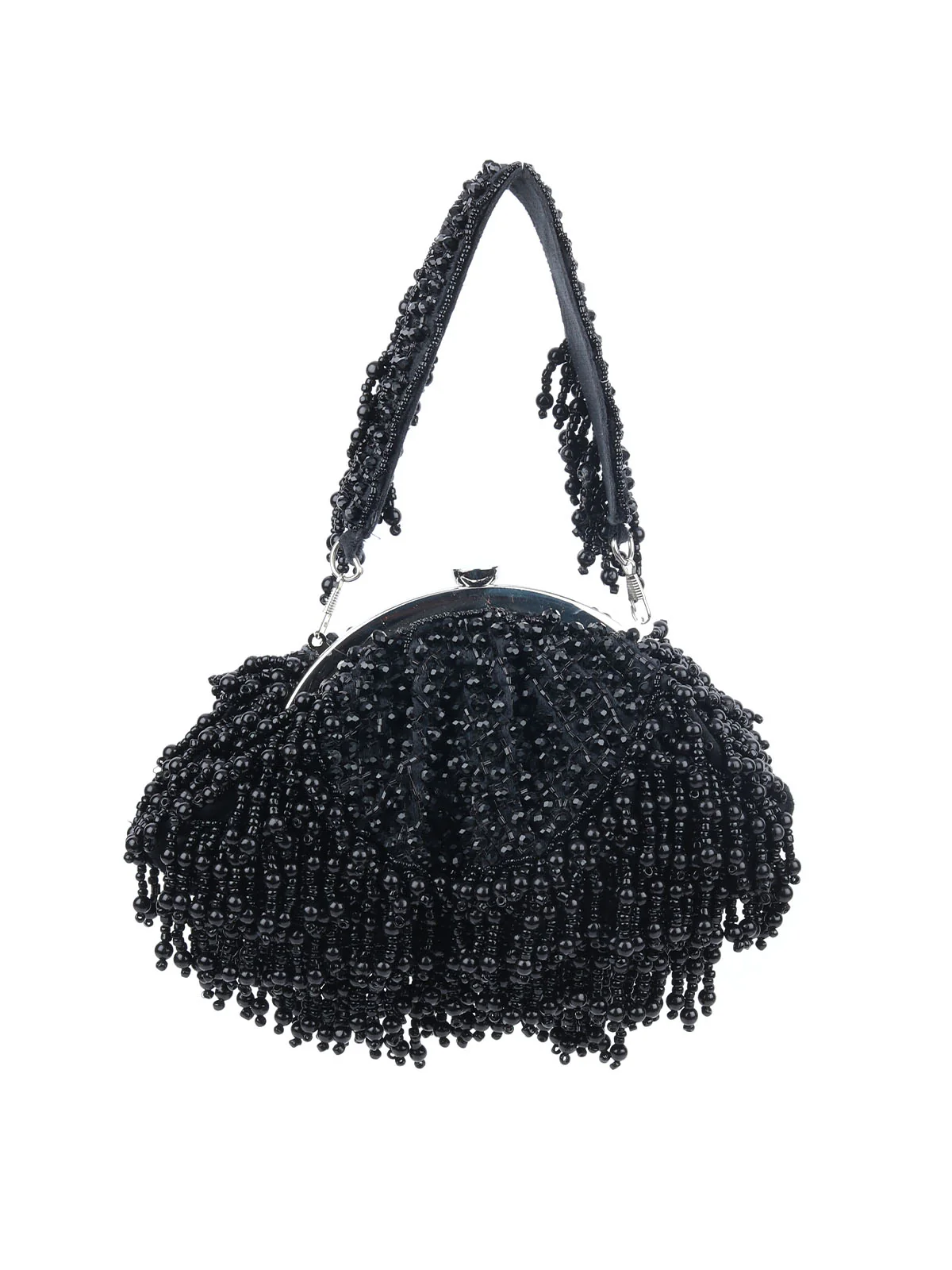 Odette Black Velvet Embellished Hand Bag For Women - Image 3