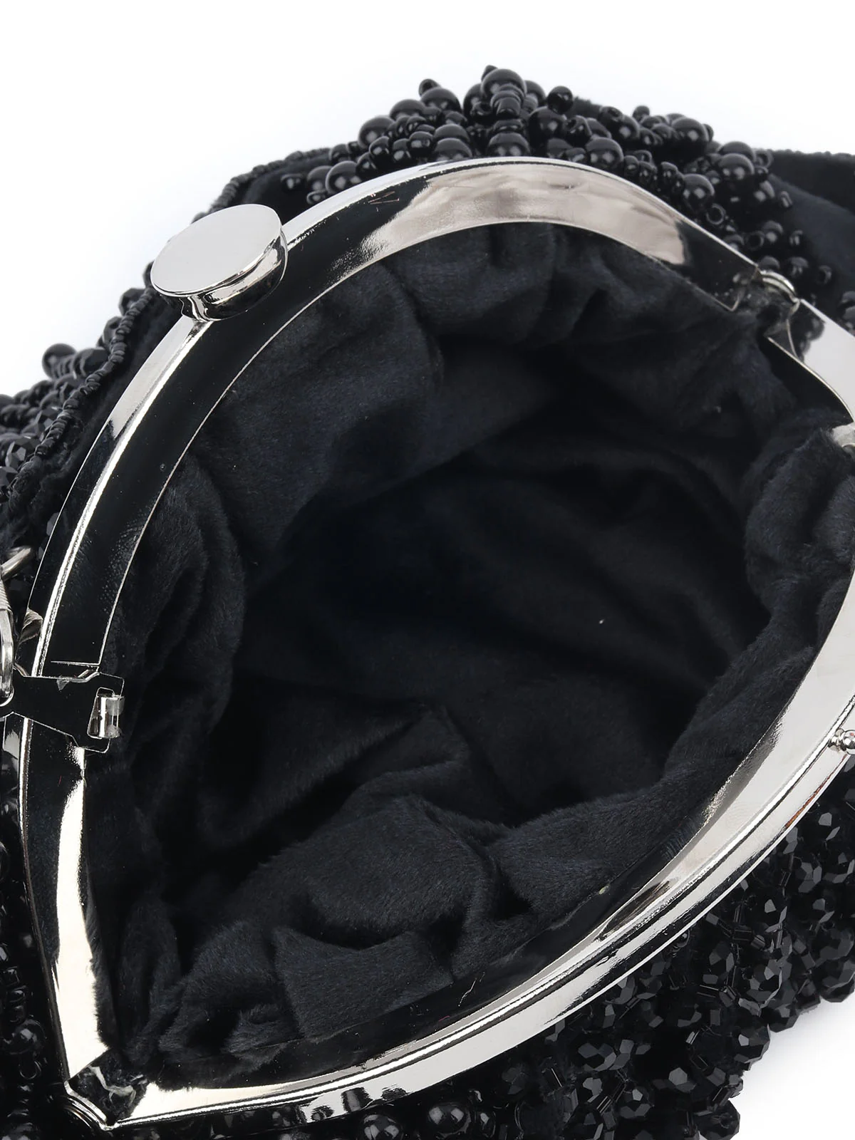 Odette Black Velvet Embellished Hand Bag For Women - Image 4
