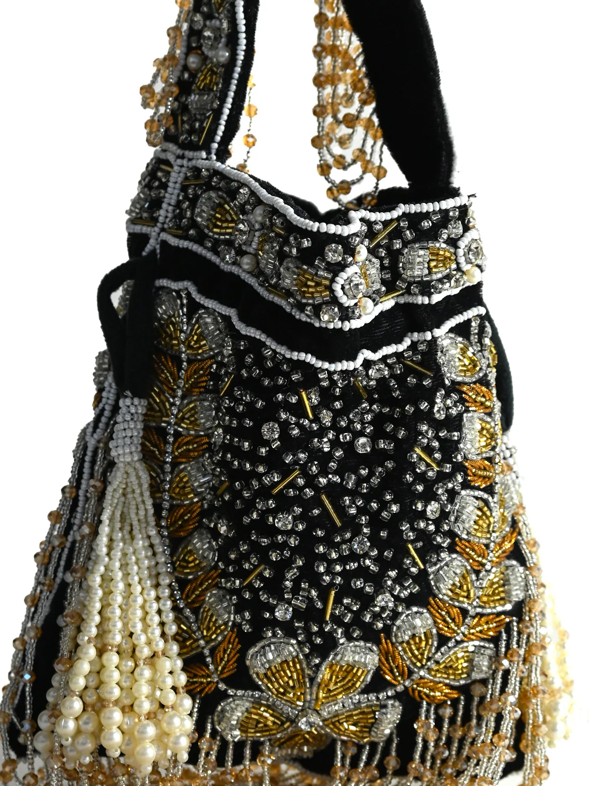 Odette Black Velvet Embellished Potli For Women - Image 4