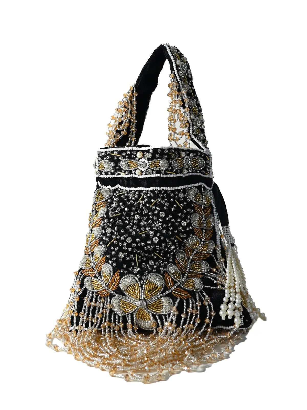 Odette Black Velvet Embellished Potli For Women - Image 5