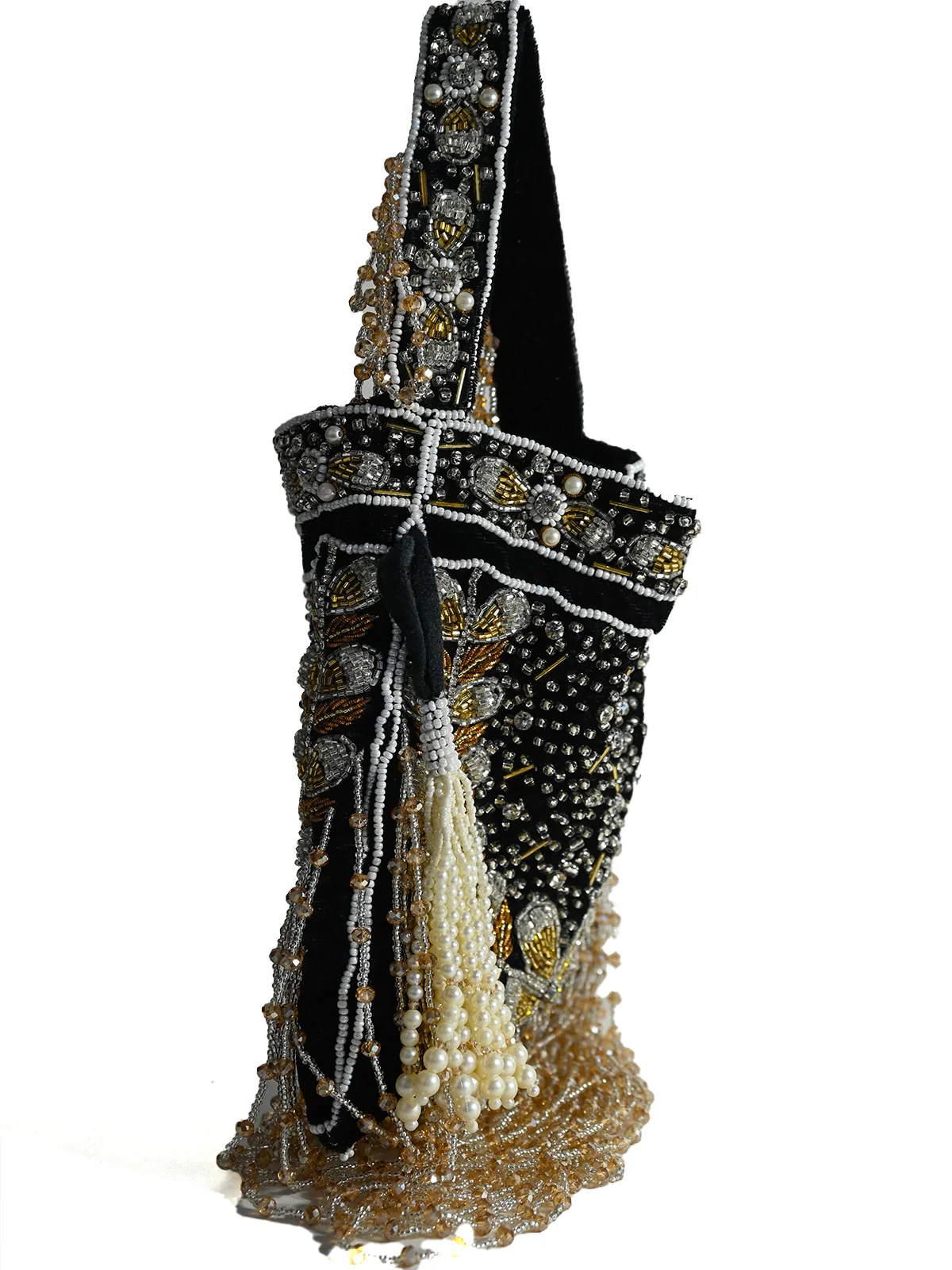 Odette Black Velvet Embellished Potli For Women - Image 6