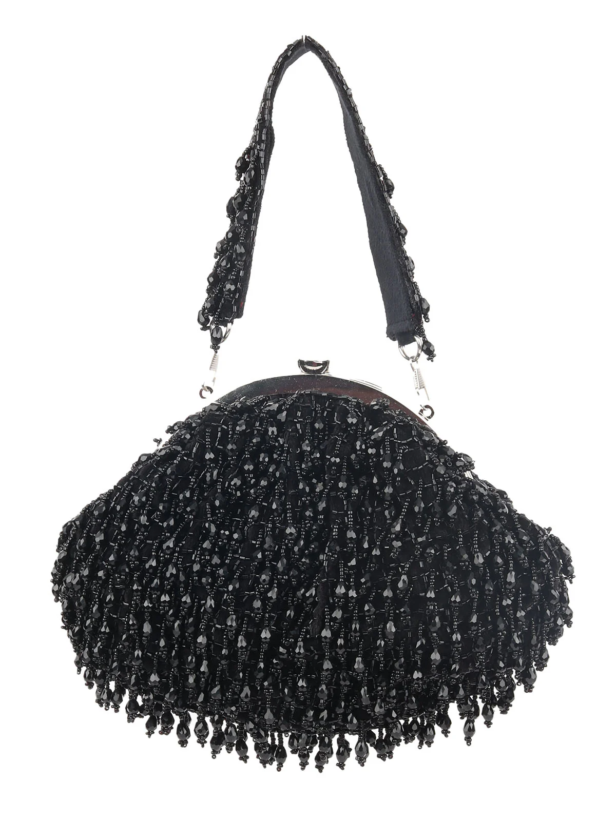 Odette Black Velvet Encompassing With Bead And Cutdana Hand Bag For Women - Image 3