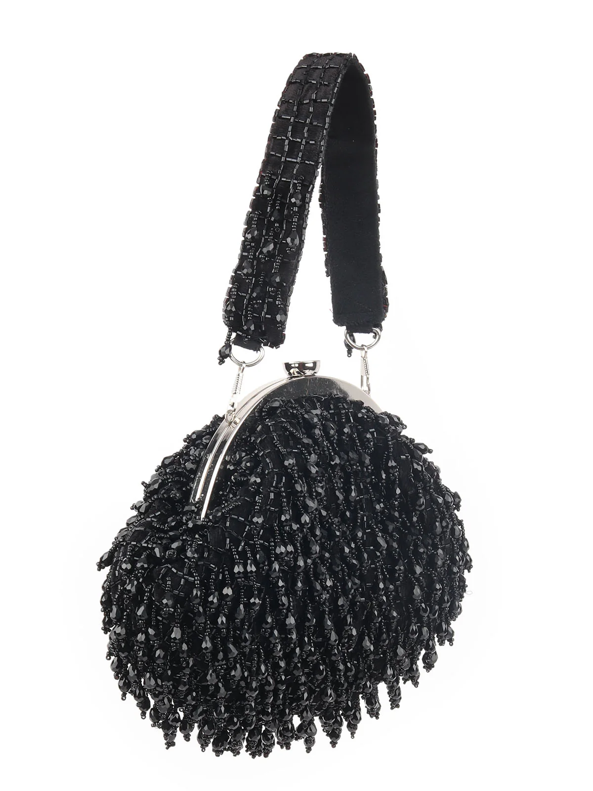 Odette Black Velvet Encompassing With Bead And Cutdana Hand Bag For Women - Image 4