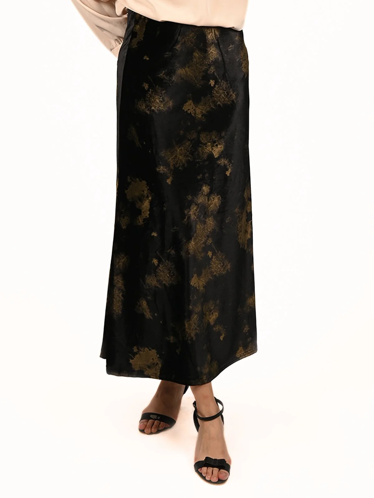 Odette Black Velvet Printed Skirt For Women - Image 2