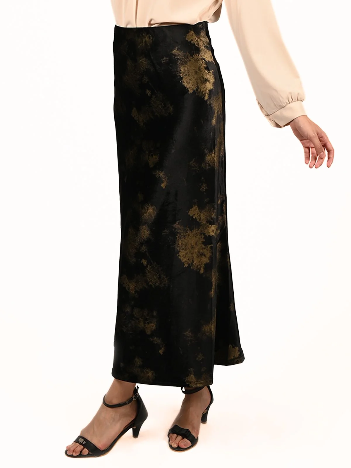 Odette Black Velvet Printed Skirt For Women - Image 4
