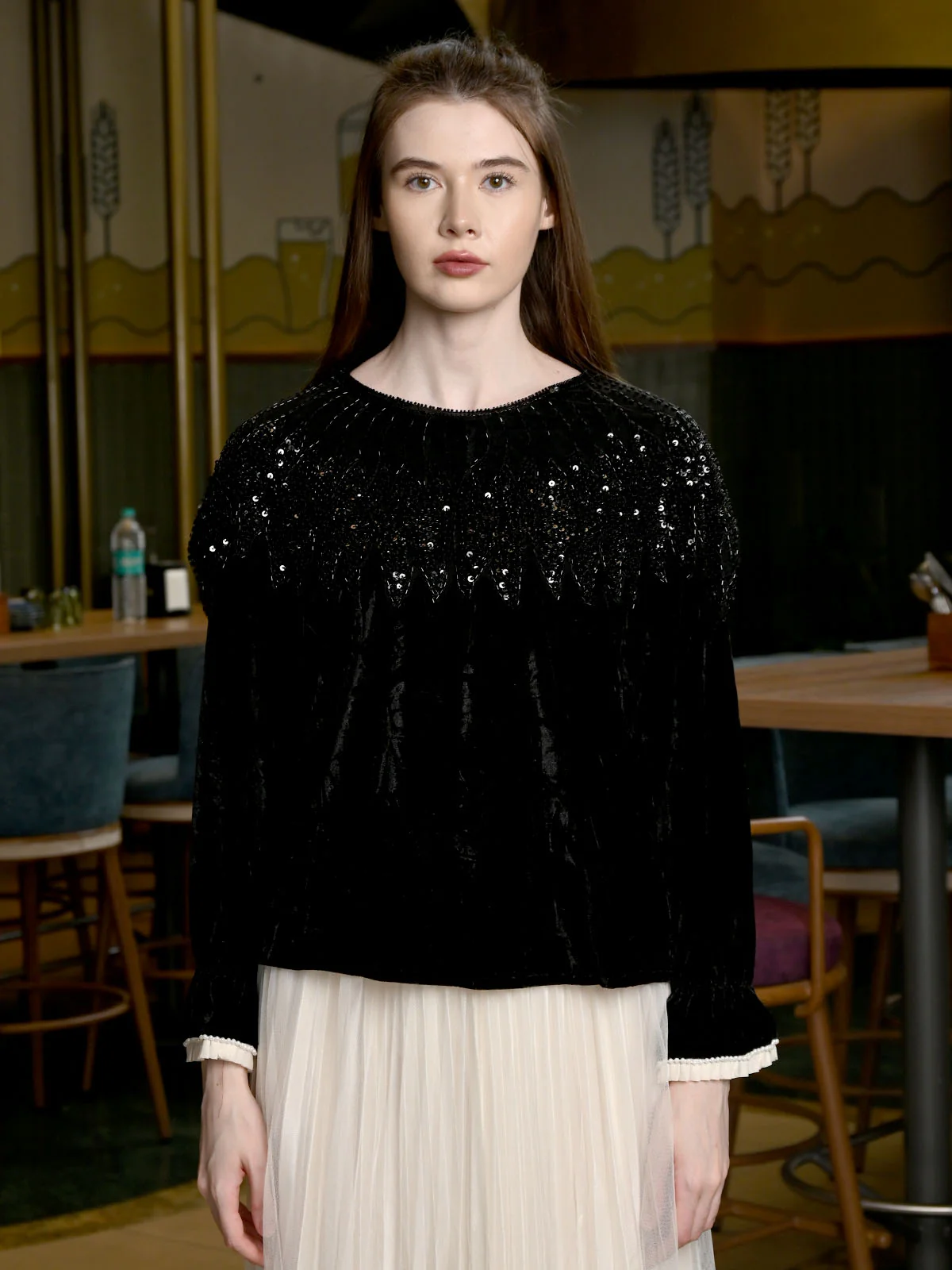Odette Black Velvet Solid Top For Women - Image 2