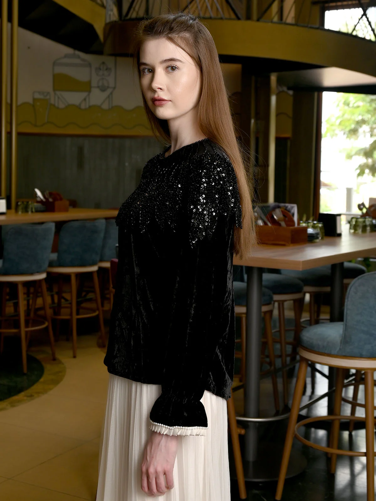 Odette Black Velvet Solid Top For Women - Image 3