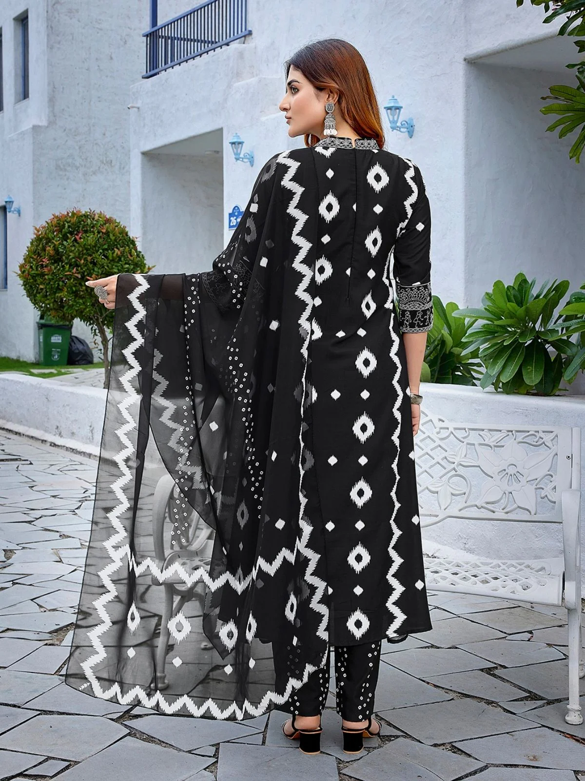 Odette Black Viscose Embroidered Stiched Kurta Set For Women - Image 2